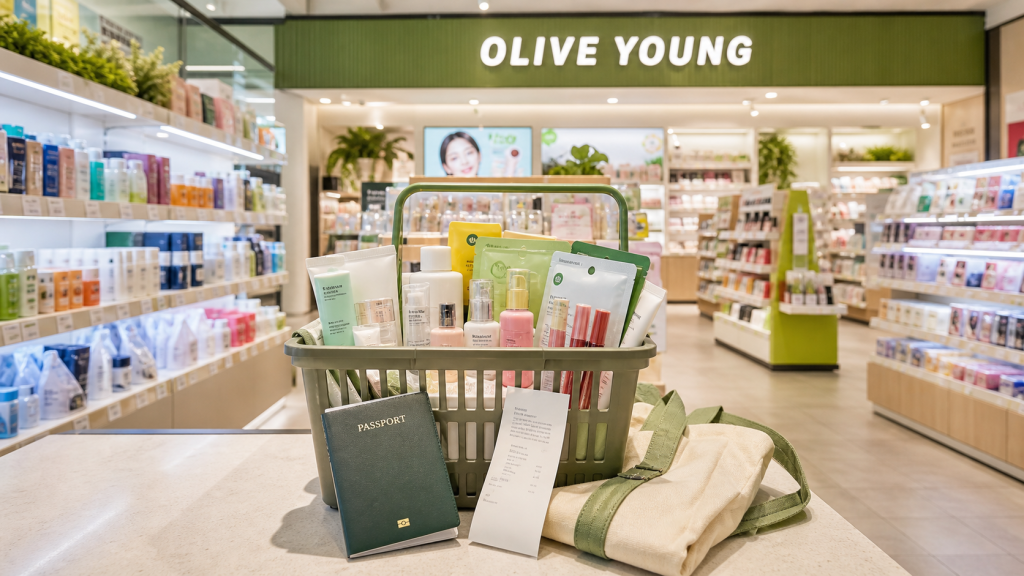 Olive Young K-beauty shopping basket in Seoul