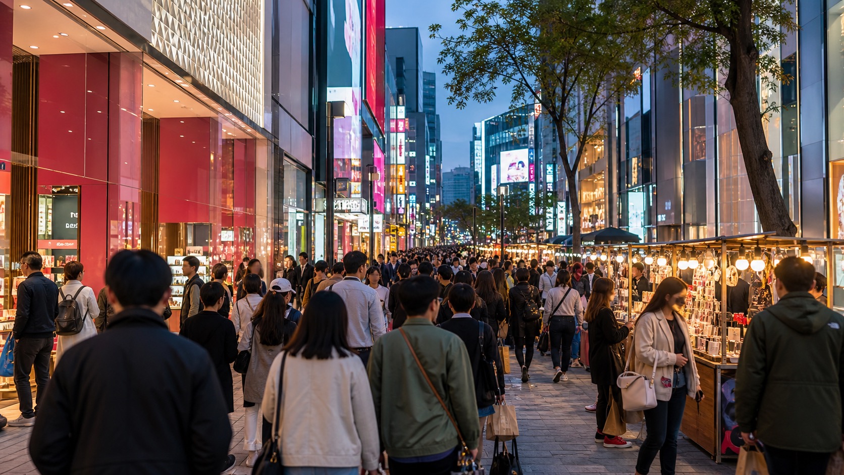 Myeongdong evening shopping street for first-time Seoul visitors