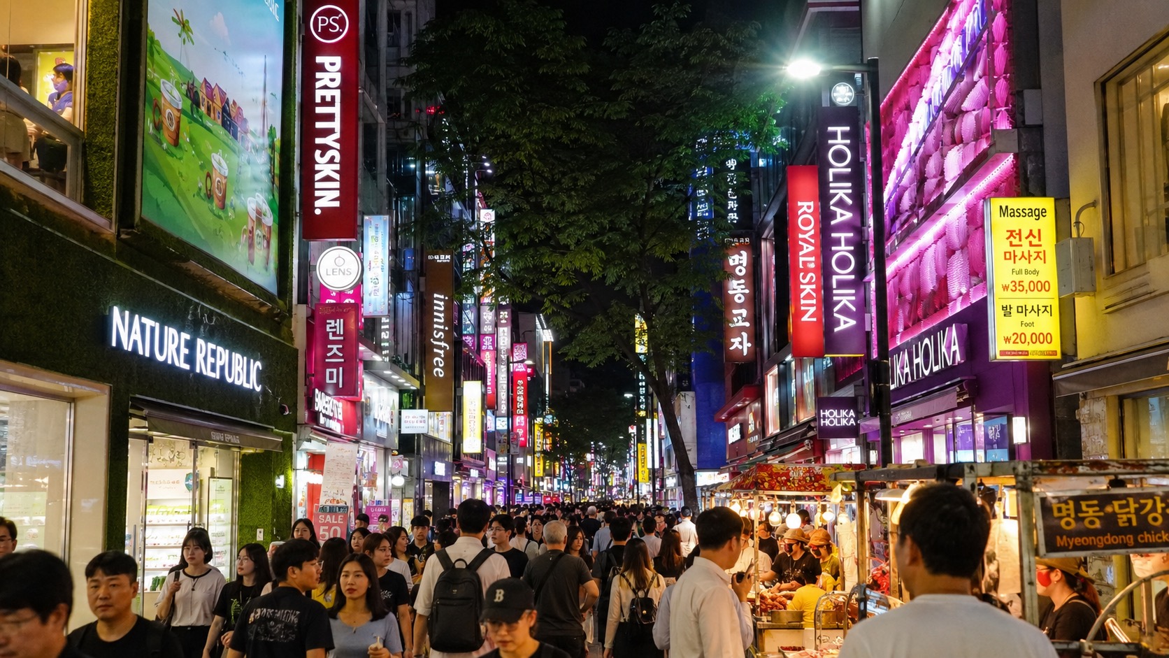 Myeongdong shopping street at night