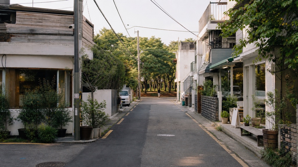 Quiet Yeonnam-dong cafe street near Gyeongui Line Forest Park in Hongdae Seoul